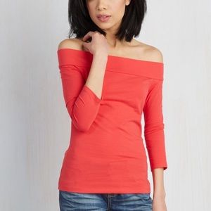 ModCloth “Fervour” M red off the shoulder shirt